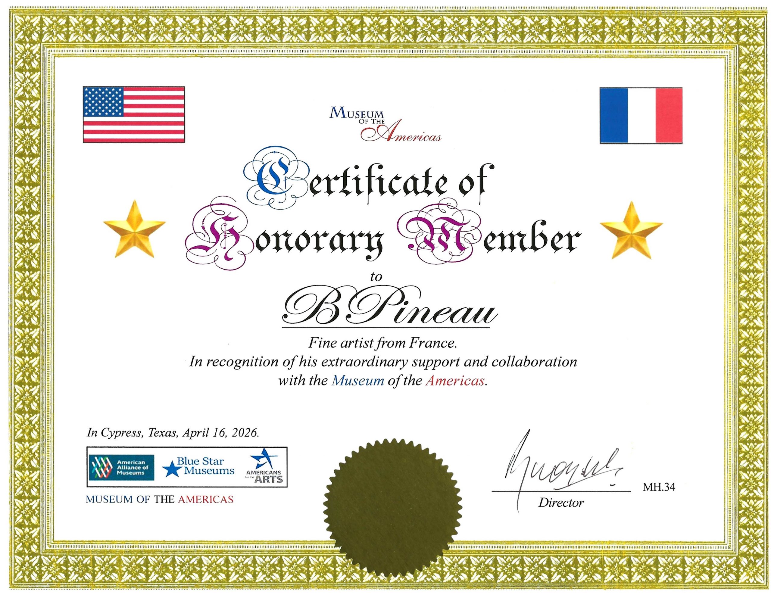 BD107 2026/04 Museum Certificate Texas USA