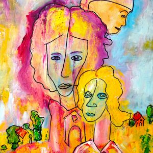 H041P20 Yin -=- Yin, en taoïsme c'est le féminin, le réceptif. Recevoir pour donner. Le tableau illustre les principales étapes de la vie d'une femme : la séduction, l'enfantement, l'introspection, la sagesse, la vieillesse. Mais aussi et surtout la complexité et la force féminine.
