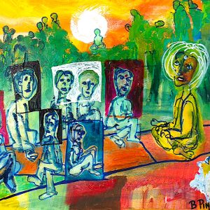 H148F12 Dévots & Disciples -=- Fascinés par le maître, les dévots ne sont pas encore prêts. Les disciples ont été choisis et acceptés par le maître, c'est une lourde charge pour lui. Le maître sait que tout ce qui n'est pas partagé est perdu. Un chaman a dit : "Depuis que je partage tout, je ne manque de rien".
