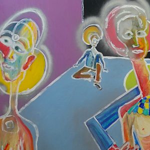 H180F40 Femmes 1/2 -=- Ce tableau forme un diptyque avec H179F40 Hommes. Il évoque les chakras, les koshas et les existences antérieures. Il illustre le fait que les 3 premiers koshas seraient genrés.