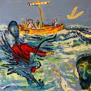 H263F25 Pierre à l’épreuve ---===--- Grace à sa foi Pierre va oser se jeter à l’eau. Mais Pierre va finir par laisser le doute l’assaillir et risquer ainsi de couler. Jésus va intervenir. Croire ou savoir, telle est la question. Les ignorants (de la foi) et les hésitants (croyants selon les circonstances) restent dans le bateau. Les croyants hésitent et peuvent parfois se jeter à l’eau. Mais seuls les rares sachants le pourront. Ceux qui doutent sont dans l’incapacité d’admettre que d’autres savent. C’est encore et aussi une manifestation de l’orgueil.