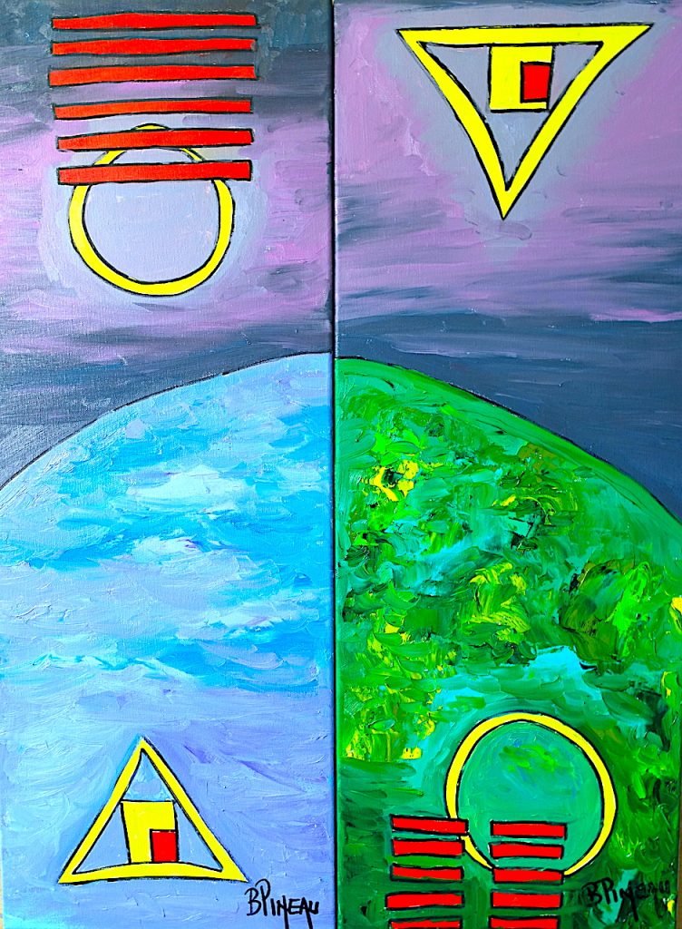 D348H80 TAO Space ---===--- Une vision taoïste de notre planète avec son aspect yin, réception de la lumière solaire et son aspect yang, génération d’une nourriture abondante. La conquête de l’espace et ses fantastiques images naturellement inaccessibles aurait dû nous apporter une plus grande sagesse collective.