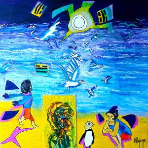 H350C90 Emerveillé ---===--- La mer nous émerveille. Nous jouons comme des enfants. Tout devient plus simple et plus beau. Nous avons envie de vivre comme des oiseaux. Et si la sagesse naissait d’une grande simplicité ?