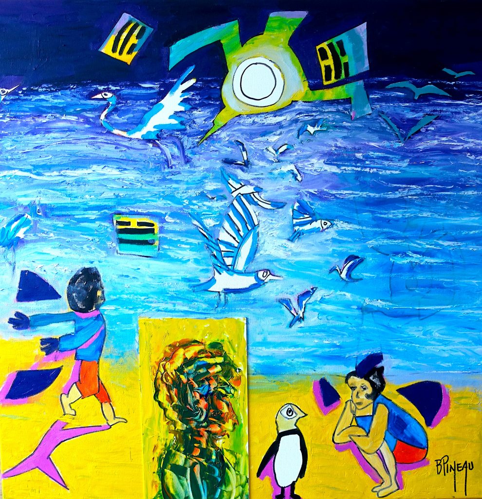 H350C90 Emerveillé ---===--- La mer nous émerveille. Nous jouons comme des enfants. Tout devient plus simple et plus beau. Nous avons envie de vivre comme des oiseaux. Et si la sagesse naissait d’une grande simplicité ?