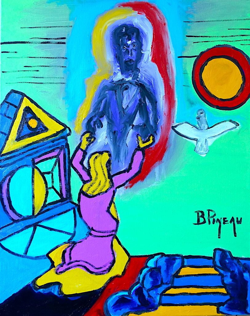 H353F30 1ere Apparition ---===--- Marie Madeleine se précipite au tombeau de jésus dès les premières lueurs de l’aube. Elle est la première sur les lieux pour constater que le tombeau est ouvert et vide. Devant l’immensité de sa peine Jésus se manifeste. « Notre Père, pardonne nous nos offenses comme nous pardonnons aussi à ceux qui nous ont offensés. »