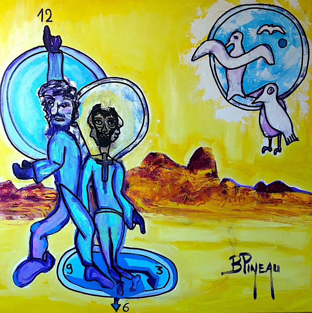 H362C90 Au centre du temps ---===--- Le fils de Dieu peut se manifester à n’importe quelle époque et sous n’importe quelle apparence. Ses apparitions sont donc hors du temps et de l’espace, Il est au centre du temps. Ainsi les évangiles décrivent la naissance et la petite enfance de Jésus, jusqu’à 9 ans environ. Puis il réapparaît environ 20 ans après (estimation très approximative), pour son baptême par Jean Le Baptiste. Que s’est il passé pendant cette longue période de 20 ans ? Humblement, je dirais qu’il ne faut pas attribuer au Christ nos limites et nos limitations humaines. Ainsi, il a pu « s’absenter » pendant cette longue période, la sachant peut-être sans intérêt spirituel. Je rajouterais que Jésus est, bien entendu omniscient et omniprésent. De fait, il sait tout, il n’a rien à apprendre par nature et ne peut pas avoir de maîtres. Il nous enseigne. Jésus s’applique à respecter les prophéties qu’Il a Lui-même inspirées. « Je ne suis pas venu pour abolir mais pour accomplir ».